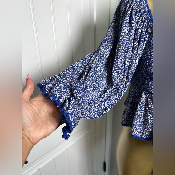 FREE PEOPLE Brittnee Printed Top / Blue Combo M - Picture 3 of 6